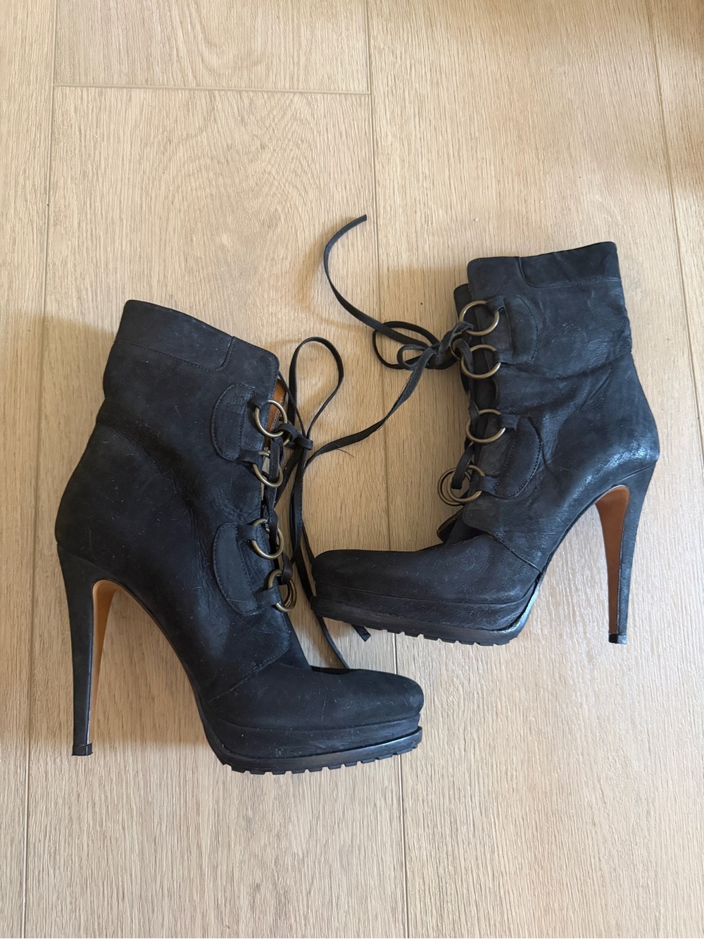 Y2k Mugnai Italy nubuck black leather platform boots size 39 8.5